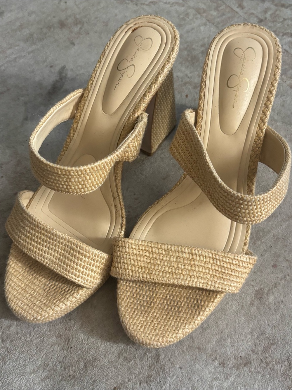 Jessica Simpson Natural Woven Block Heel Sandals